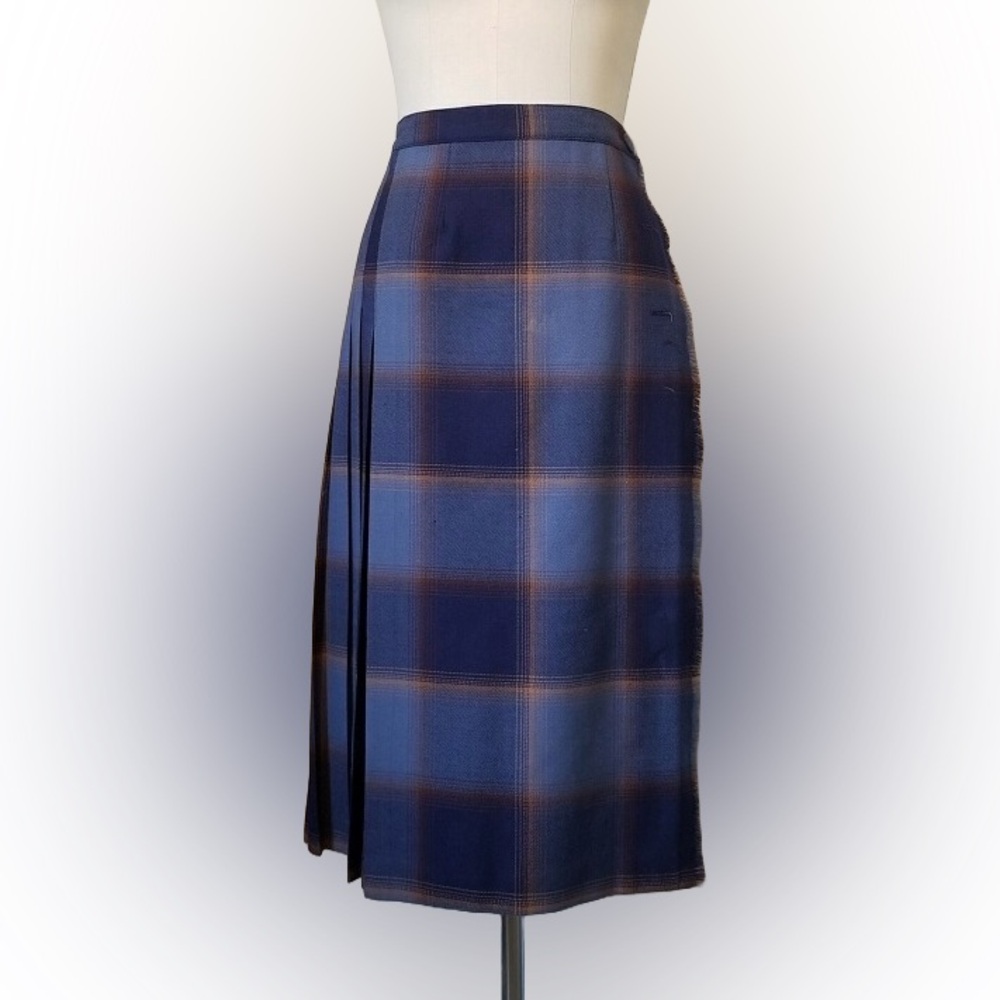Surrey Classics Blue Plaid Wool Midi Skirt